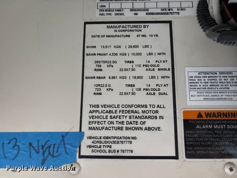 image for item NM9876 2014 Ic Bus PB105 school bus