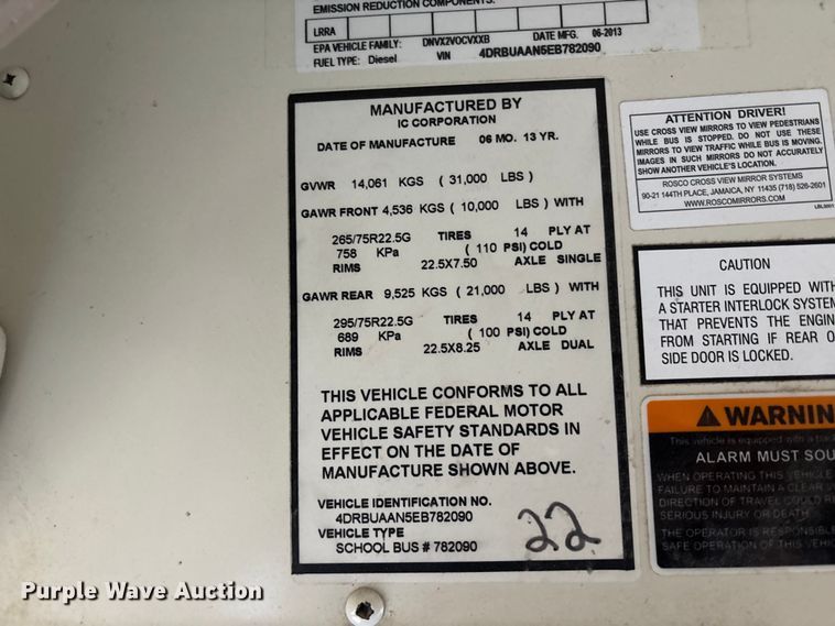 image for item NM9878 2014 Ic Bus PB105 school bus
