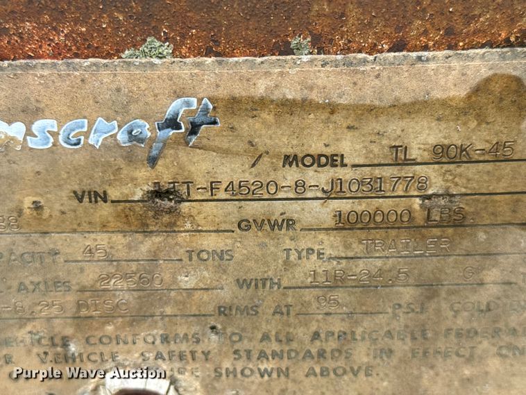 image for item DY3078 1988 Transcraft flatbed trailer
