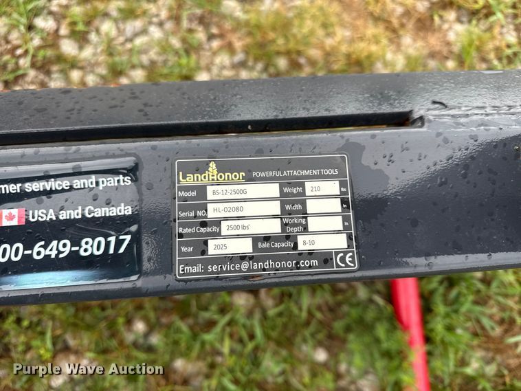 image for item EX2135 2025 LandHonor BS-12-2500G skid steer bale spear
