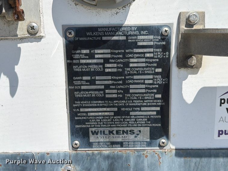 image for item FK4065 2001 Wilkins OK2HA23YYCFSBR walking floor trailer