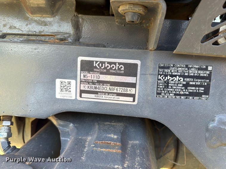 image for item FN2518 2022 Kubota M5-111D MFWD tractor