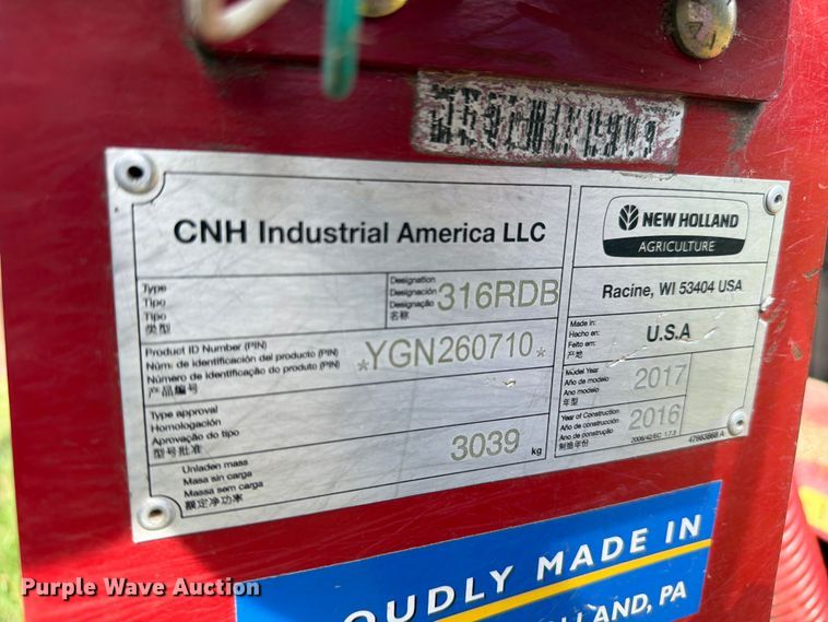image for item YA4270 2017 New Holland 316RDB disc mower