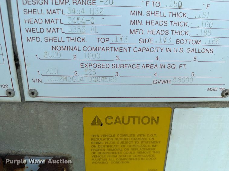 image for item DQ0075 1996 Beall BAST-30-2-SB tank trailer