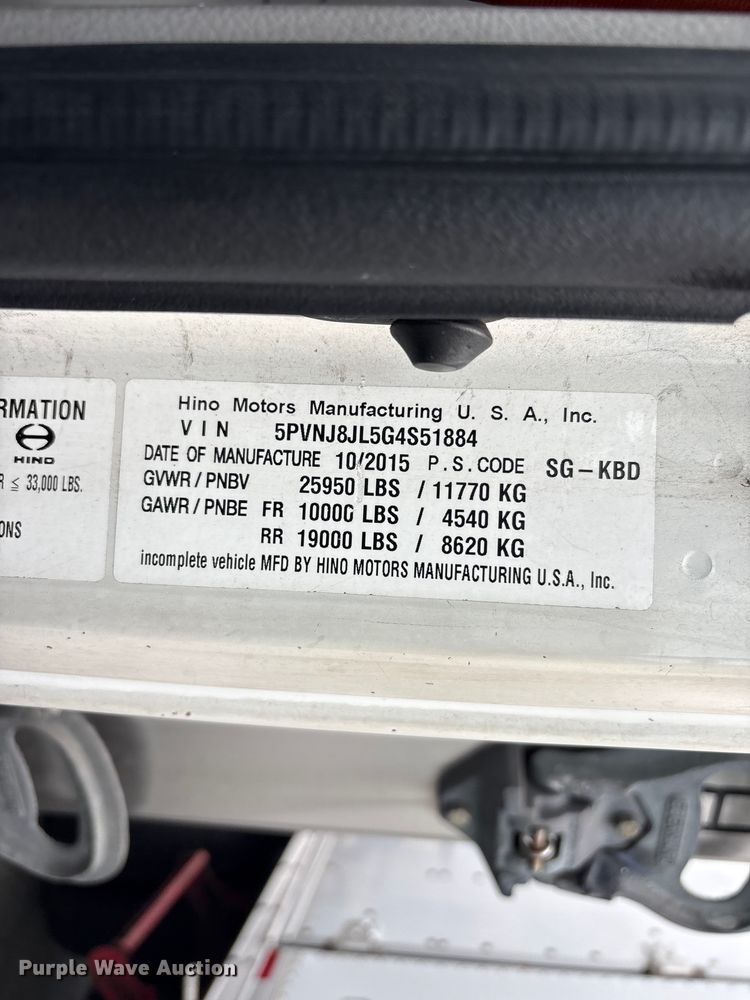 image for item DT2912 2016 Hino 268 refrigerated truck