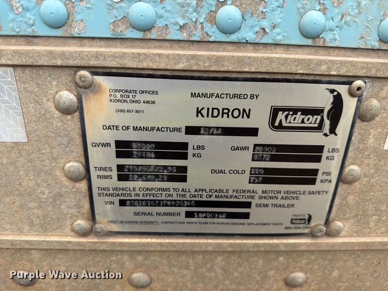 image for item DV8514 2015 Kidron 15P00340 refrigerated van trailer