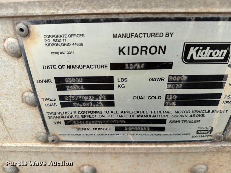 image for item DV8515 2015 Kidron 15P00339 refrigerated van trailer