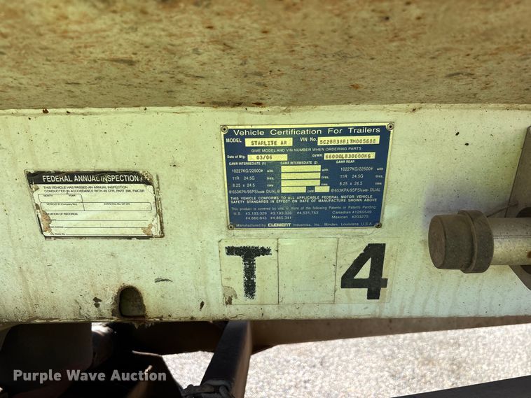 image for item DW1283 2007 Clement Starlite AR end dump trailer