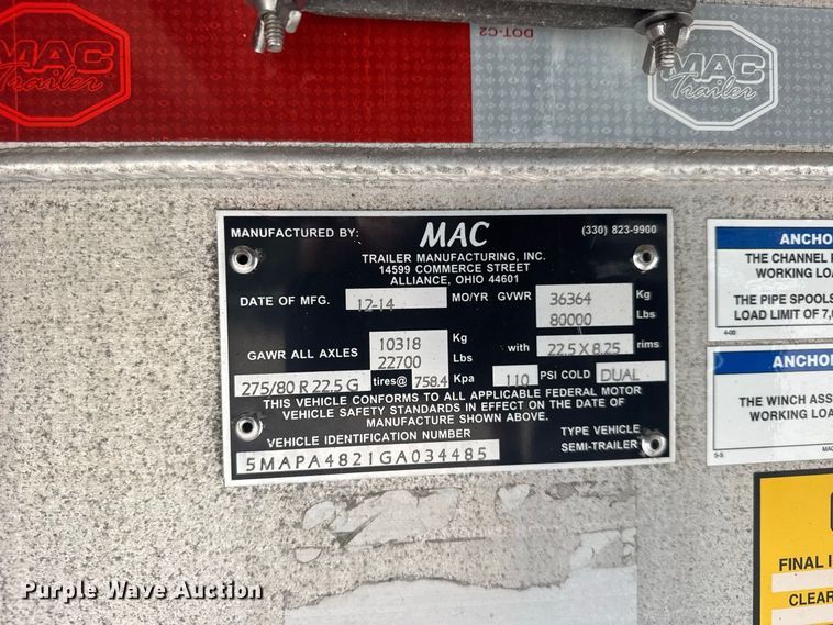 image for item DY3133 2016 MAC Trailer Manufacturing TNAR48AF flatbed trailer