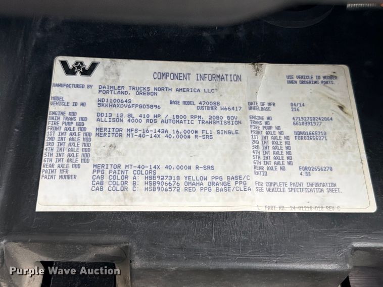 image for item ED5415 2015 Western Star 4700SB truck cab and chassis
