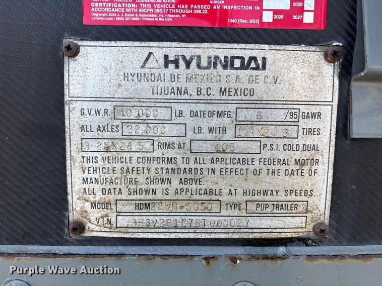 image for item EL2509 1995 Hyundai Translead HDM28WH-5050 dry van trailer