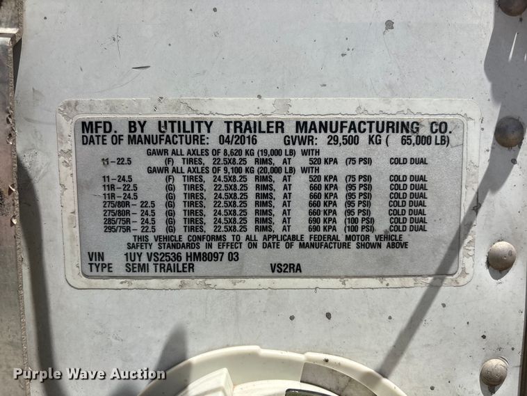 image for item EL2516 2017 Utility Trailer Manufacturer VS2RA refrigerated van trailer