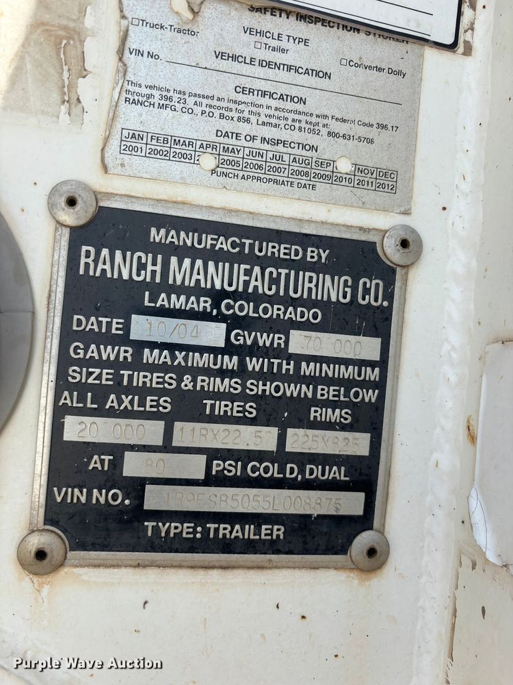 image for item EL2539 2005 Ranco Anvil end dump trailer
