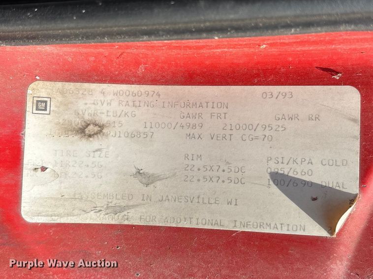 image for item FC1967 1993 Chevrolet C7 Kodiak fuel truck