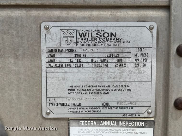 image for item FC4059 2018 Wilson PSDCL -402 livestock trailer