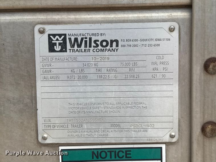 image for item FC4061 2020 Wilson PSDCL-402 livestock trailer
