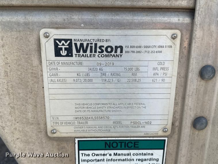 image for item FC4063 2020 Wilson PSDCL-402 livestock trailer