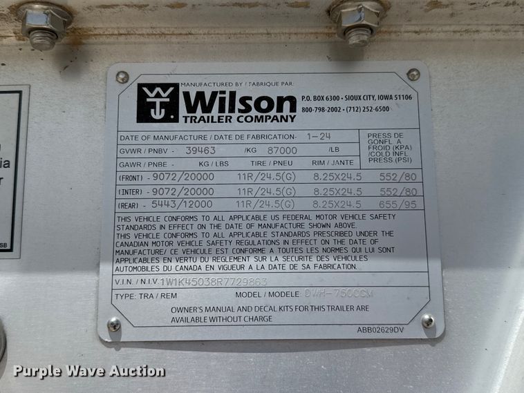 image for item FC4064 2024 Wilson DWH-750CGM grain trailer