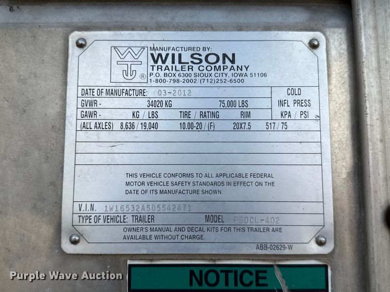 image for item FC4065 2013 Wilson PSDCL-402 livestock trailer