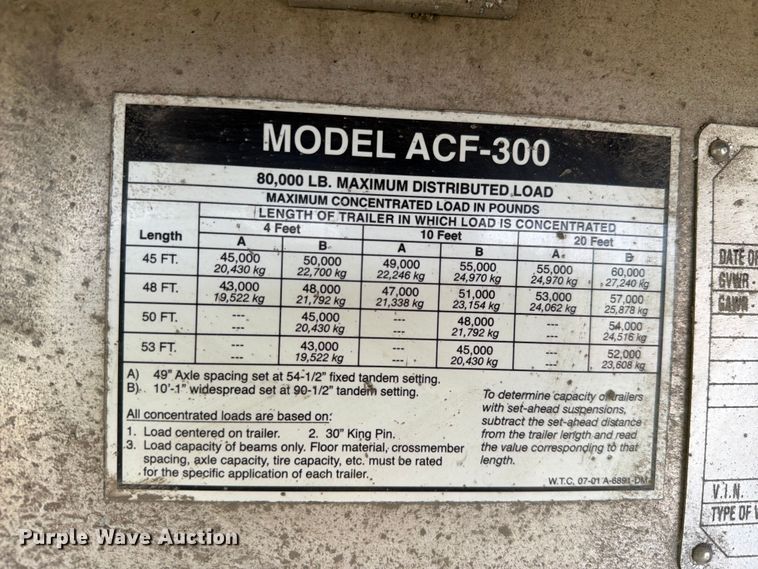 image for item FH6182 2007 Wilson ACF300 flatbed trailer