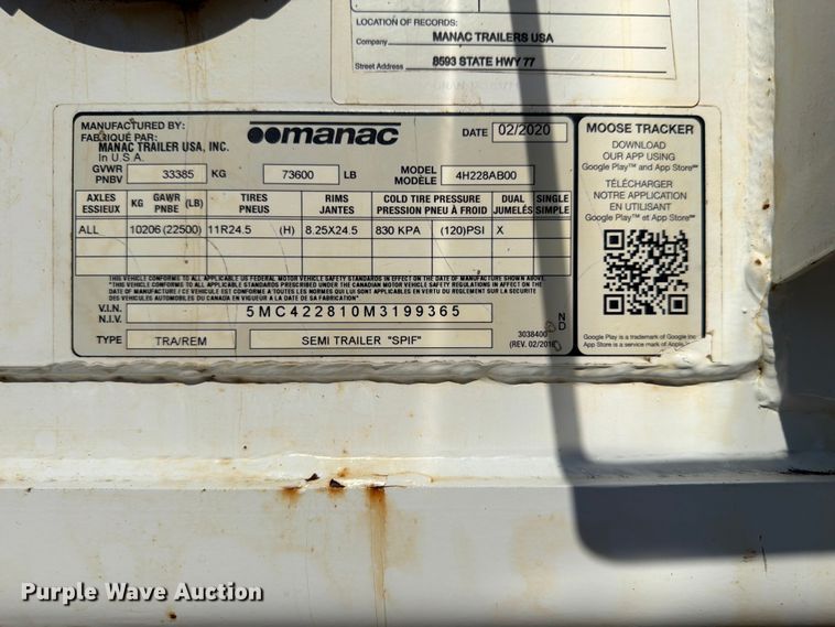 image for item FN2013 2021 Manac Trailers Usa end dump trailer