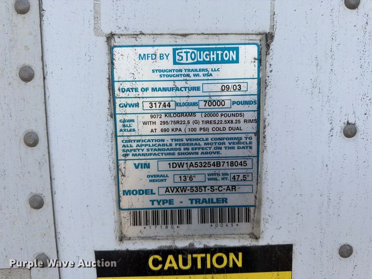 image for item FP4010 2004 Stoughton Trailers AVXW-535T-S-C-AR dry van trailer