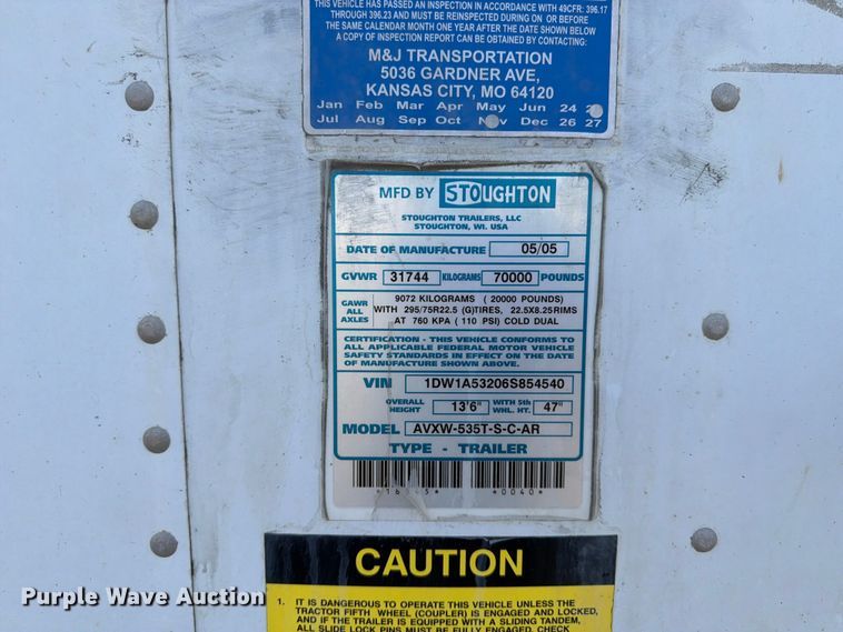 image for item FP4011 2006 Stoughton Trailers AVXW-535T-S-C-AR dry van trailer