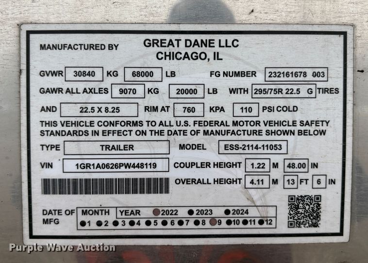 image for item YA1944 2023 Great Dane ESS-2114-11053 refrigerated van trailer