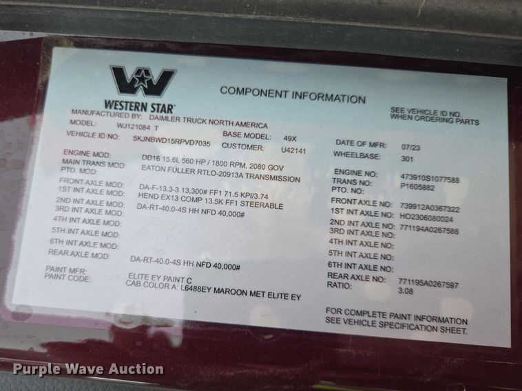 image for item YA2763 2024 Western Star 49X semi truck