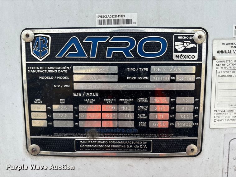 image for item YA2766 2023 Atro dry van trailer