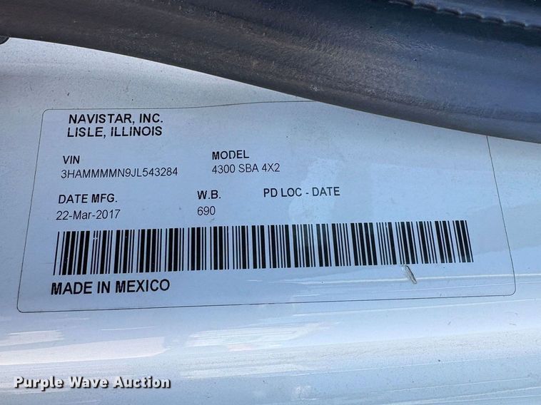 image for item YA3663 2018 International 4300 box truck