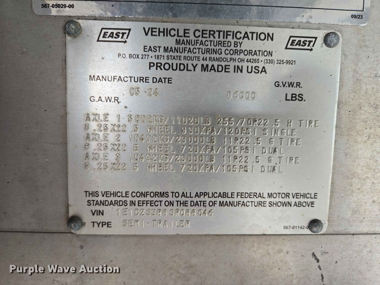 image for item YA3927 2025 East Genesis end dump trailer