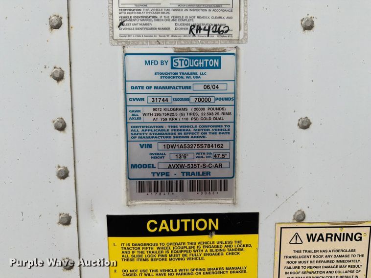 image for item YA4171 2005 Stoughton AVXW-535T-S-C-AR dry van trailer