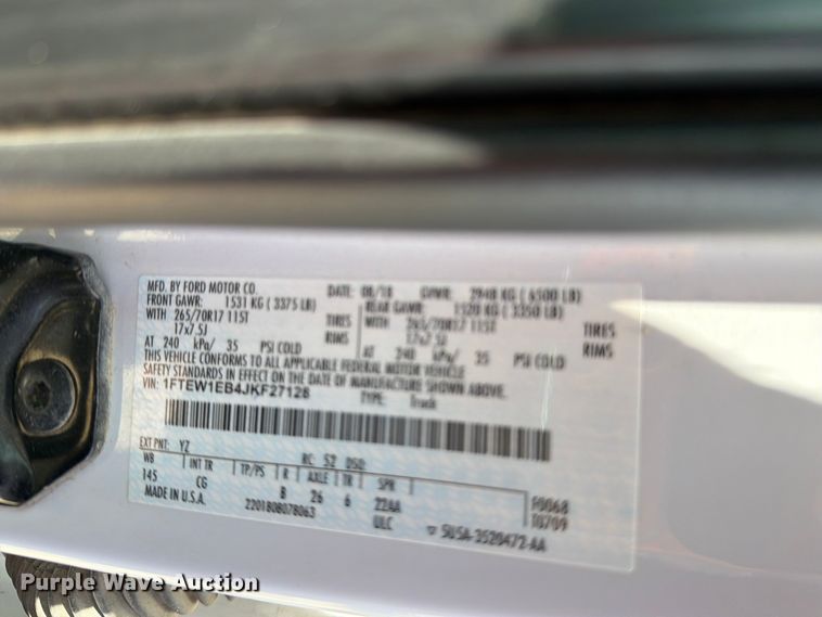 image for item DV8531 2018 Ford F150 Crew Cab pickup truck