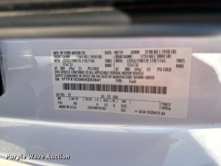 image for item DV8532 2019 Ford F150 Ext. Cab pickup truck
