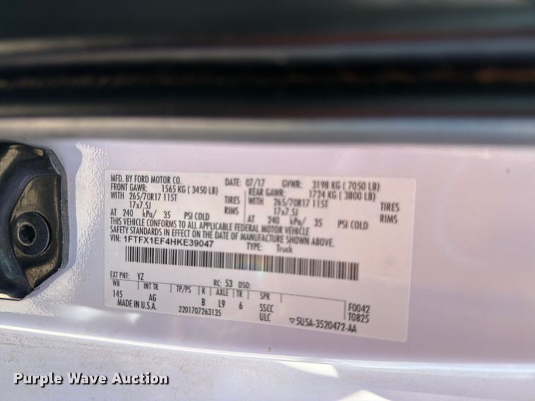 image for item DV8537 2017 Ford F150 Ext. Cab pickup truck