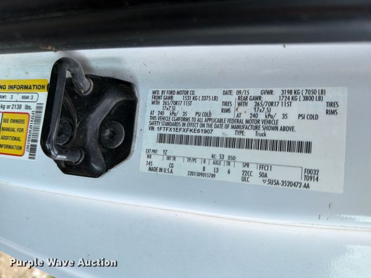 image for item DV8554 2015 Ford F150 Ext. Cab pickup truck