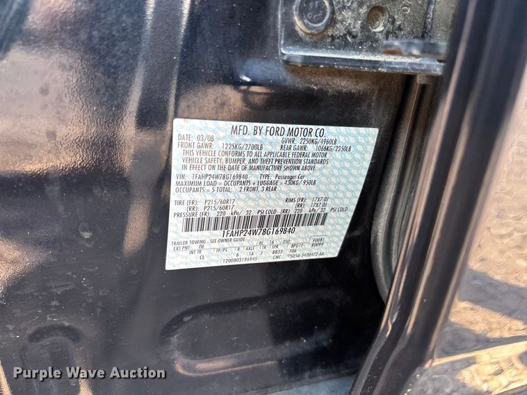 image for item DZ4511 2008 Ford Taurus 