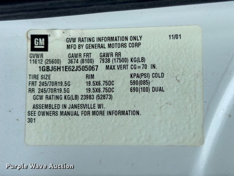 image for item ED5460 2002 Chevrolet C6500 dump flatbed truck