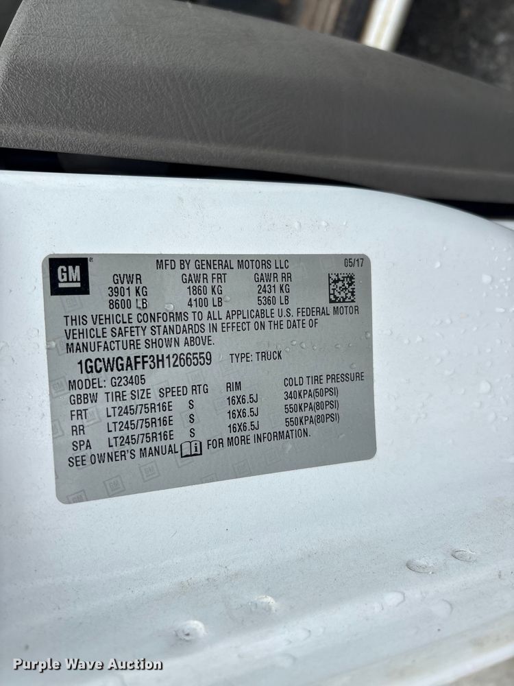 image for item EF1300 2017 Chevrolet Express 2500 utility van