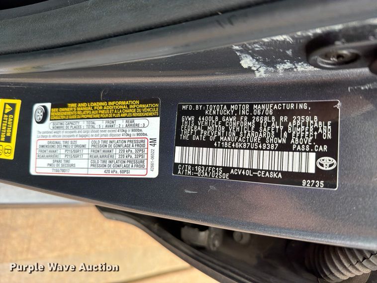 image for item EO8656 2007 Toyota Camry 