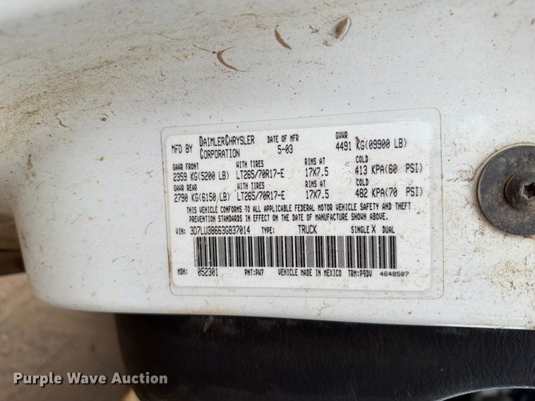 image for item ER1905 2003 Dodge Ram 3500 Ext. Cab utility bed pickup truck