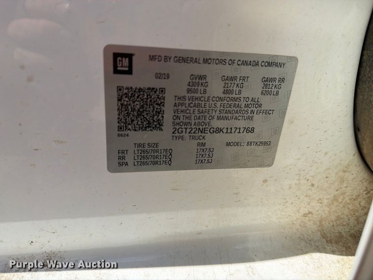 image for item ER1978 2019 GMC Sierra 2500HD Ext. Cab pickup truck