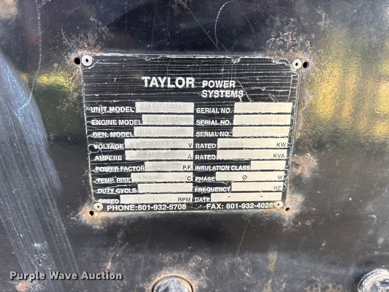 image for item ET0319 2007 Taylor Power Systems P108CD1 generator