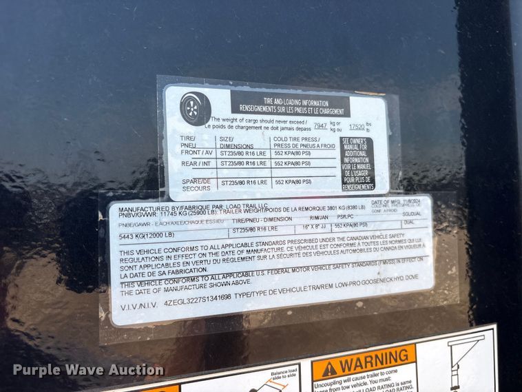 image for item ET0356 2025 Load Trail Low-Pro Gooseneck Hyd Dove equipment trailer