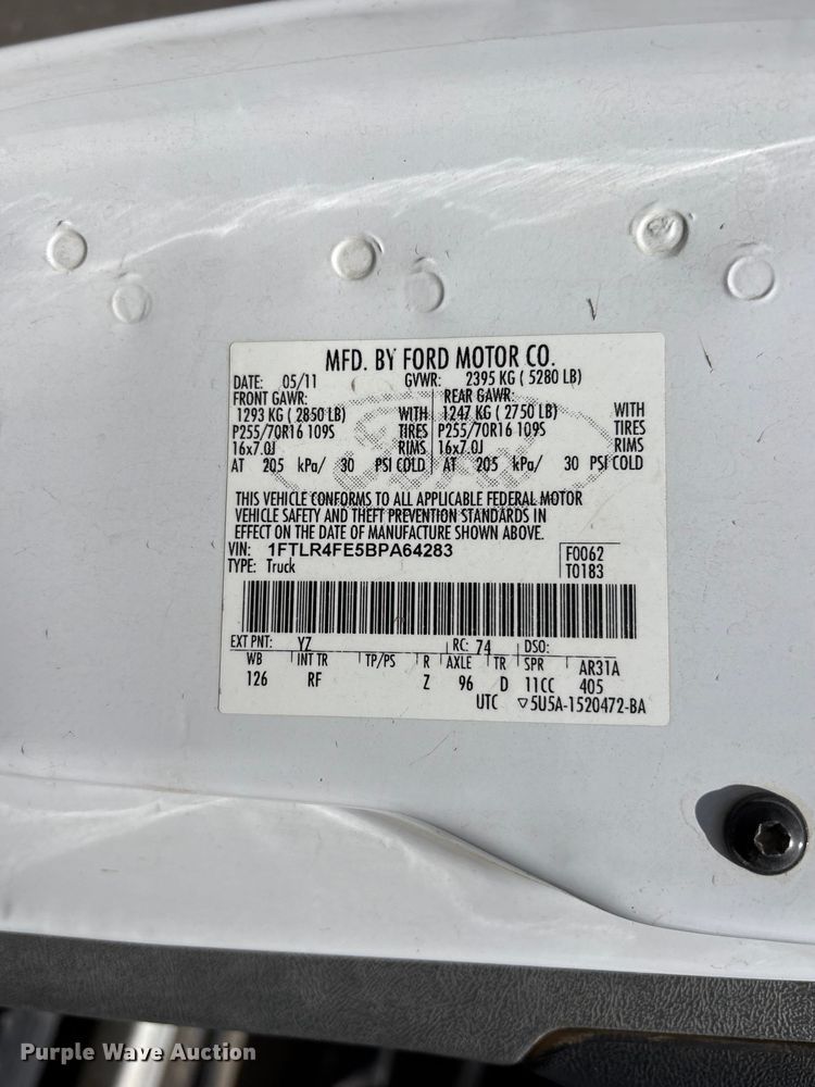 image for item ET0711 2011 Ford Ranger Ext. Cab pickup truck