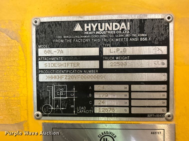 image for item EU0756 2014 Hyundai EQ60L7A forklift
