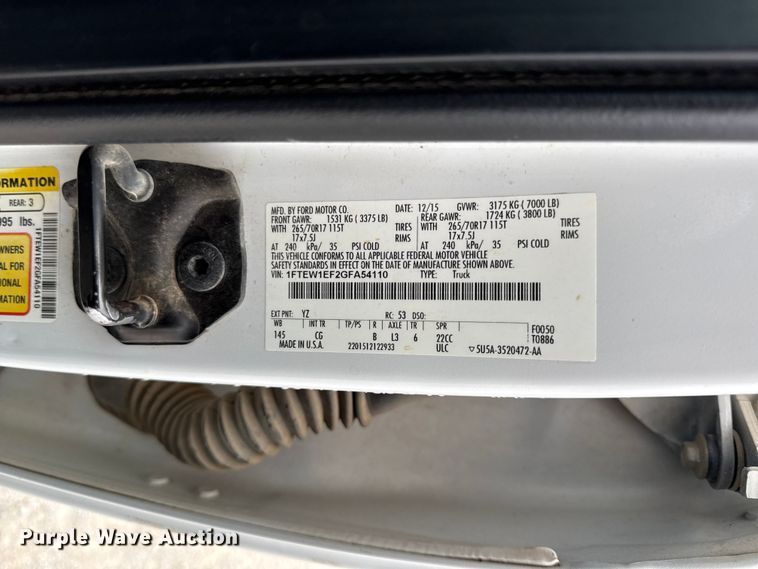 image for item EV6049 2016 Ford F150 XL Crew Cab pickup truck
