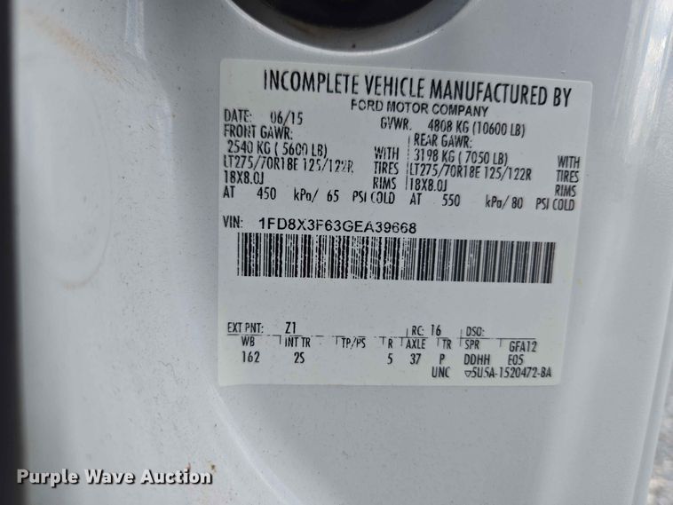 image for item EW0464 2016 Ford F350 Super Duty Ext. Cab utility bed pickup truck