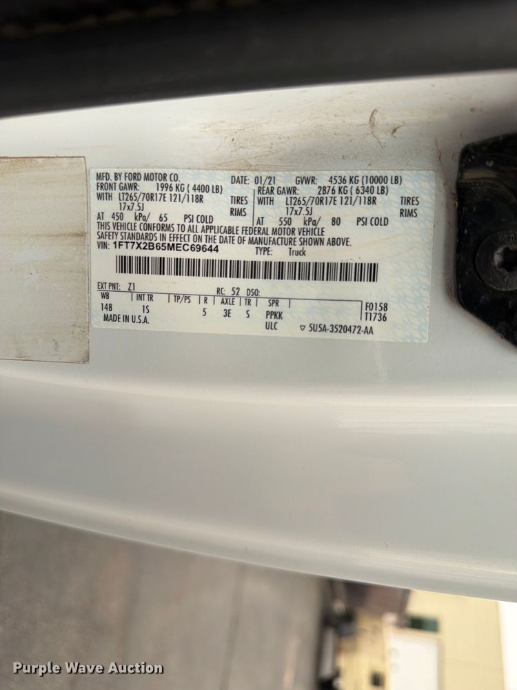 image for item EW2166 2021 Ford F250 Ext. Cab pickup truck